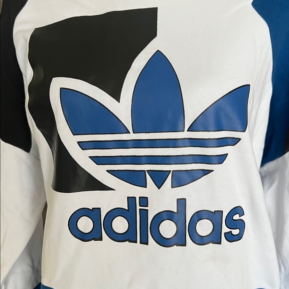 Adidas white blue black sweatshirt cotton blend Run Baggy sweat size Large - Picture 4 of 11
